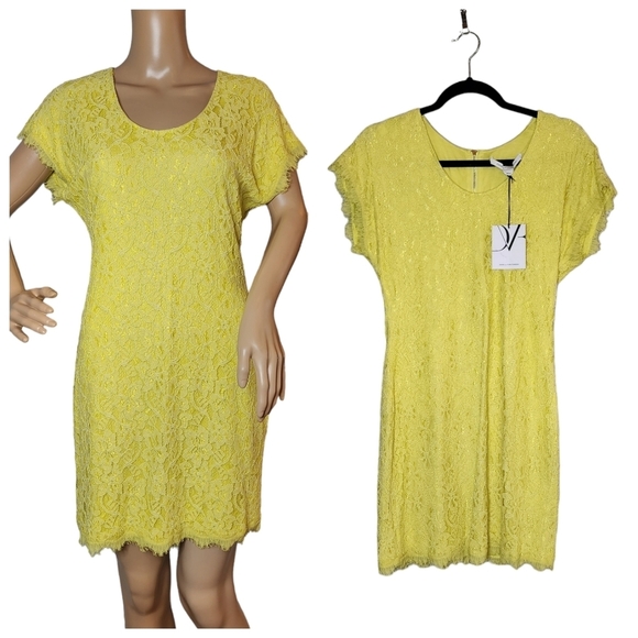 Diane Von Furstenberg Dresses & Skirts - NWT Diane Von Furstenberg yellow lace Wanda Mini dress.  Size 8